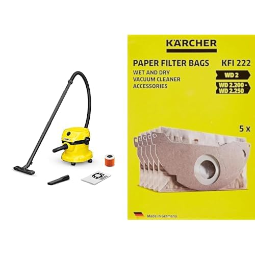 Kärcher Aspirateur Multifonction WD 2 Plus V-12/4/18/C, Fonction Soufflerie, Puissance : 1000 W, Cuve PVC : 12 l, Flexible : 1,8 m & Sachet filtre papier accessoire pour les aspirateurs multifonctions Kärcher Aspirateur Multifonction WD 2 Plus V-12/4/18/C, Fonction Soufflerie, Puissance : 1000 W, Cuve PVC : 12 l, Flexible : 1,8 m & Sachet filtre papier accessoire pour les aspirateurs multifonctions