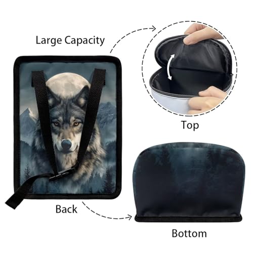 Image of Talayituse Mountain Wolf Moon Print Car Trash Can Portable Auto Garbage Bin Multifunctional Vehicle Interior Accessories with Adjustable Straps Universal Fit Truck SUV Sedan