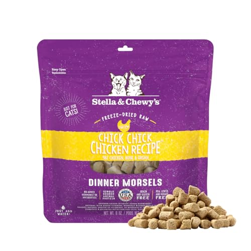 Stella & Chewy's Freeze-Dried Raw Cat Dinner Morsels - Premium Chicken Recipe with 98% Cage-Free Meat & Organs - Natural Grain-Free Cat & Kitten Food - Made in USA - 8 oz