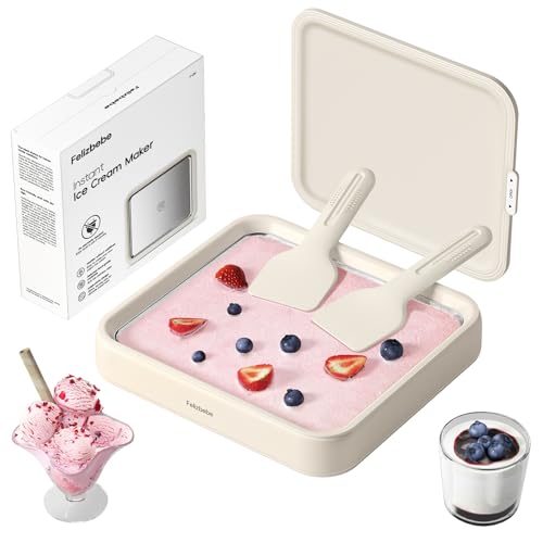 Rolled Ice Cream Maker, Felizbebe Instant Ice Cream Roller Tray with Lid and 2 Spatulas, Food Grade Premium Stainless Steel Cold Plate No-electricity for Fun Family Activities, DIY Parent-Child Time