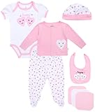 Duck Duck Goose Newborn Baby Girls’ Take Me Home Layette Gift Set (9 Piece), Happy Hearts, 3-6 Months