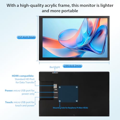 Image of ELECROW 10.1 Inch Touchscreen Monitor, 1280x800 IPS LCD HD Display with Stand, Portable Capacitive Touch Screen for Raspberry Pi 3 /3B+ /4B /5, Jetson Nano, Banana Pi, PC, Windows, Beaglebone