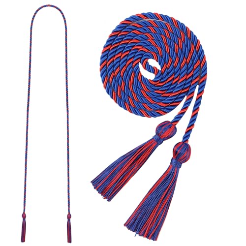 Image of Graduation Honor Cord 68 inch Grad Braided Honor Cords with Tassel Honor Rope Grad Cords for Graduation Students Bachelor Master Doctoral Gown Grad Decor (Royal Blue and Red)