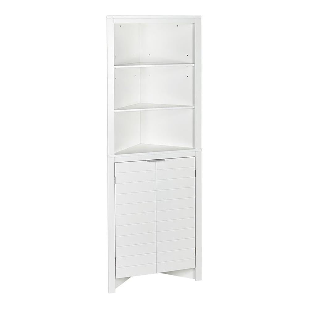 RiverRidge Madison Bathroom Corner Storage Cabinet with Open Shelves and Cupboard Tall Corner Storage White Bathroom Furniture Curio Cabinet.