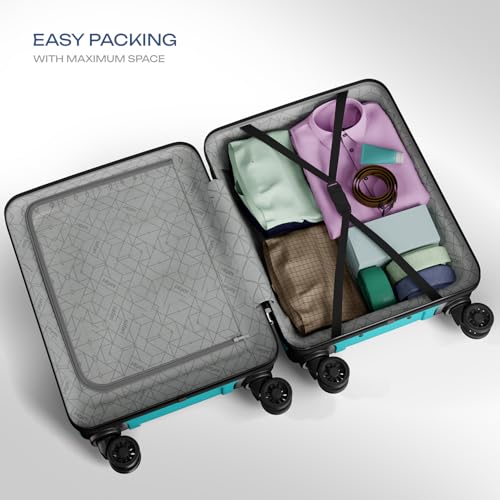 Image of Safari Pentagon Pro 8 Wheels 55Cm Cabin Trolley Bag Hard Case Polypropylene, 360º Wheeling Carry On Luggage for Men & Women, Travel Suitcase, Cyan