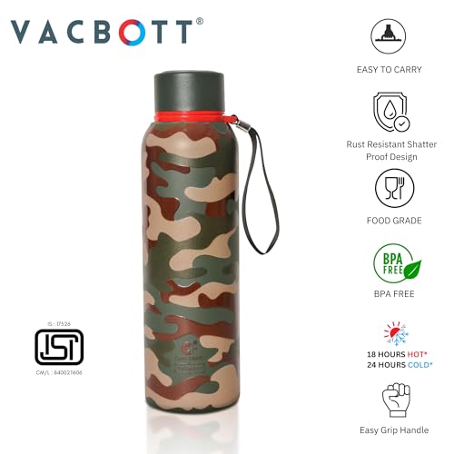 Image of CLAY CRAFT VACBOTT Everest Military Edition Double Wall|18 Hours Hot and 24 Hours|Cold Water Bottle Vacuum Insulated Flask Bottle 700ml, 1 Year Limited Warranty|Leak Proof|BIS Certified|Made in India