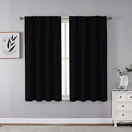 Cucraf Blackout Curtains 63 Inches Long, Room Darkening Window Curtain Panels, Rod Pocket Thermal Insulated Solid Drapes For Bedroom Living Room, 52X63Inch, Black, Set Of 2 Panels #TOP17