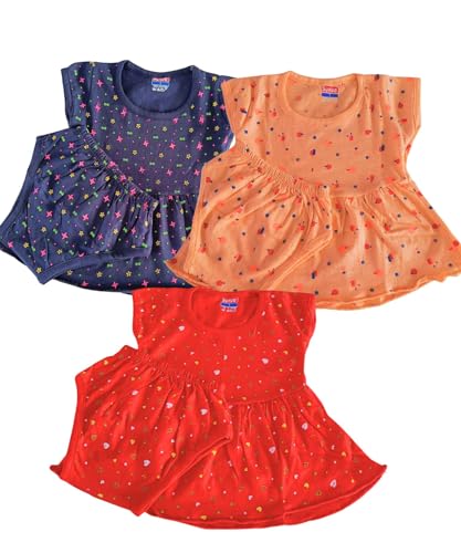Image of Baby Girl Cotton A-Line Frock with Pant Combo (Pack of 3)