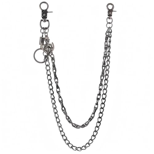 Pants Pocket Chain for Men, Chunky Wallet Purse Jean Chains Belt, Heavy Streetwear Goth Punk Grunge Skeleton emo Rockstar Pirate Accessories for Biker - Black Skull Anchor - Thumbnail 2
