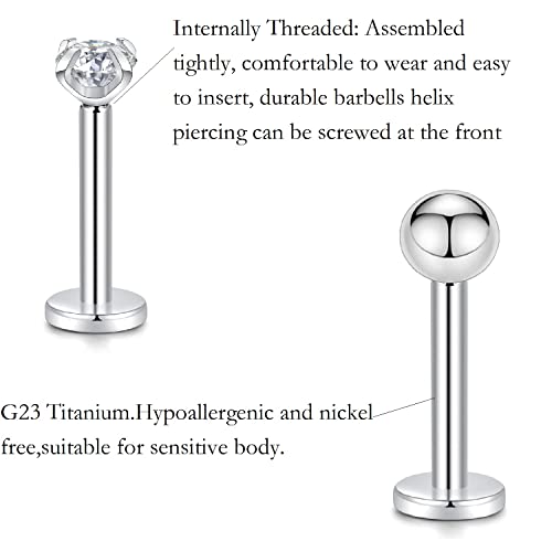 Peaklink 16G Crystal Trinity Labret Titanium Internally Threaded Earring Helix Tragus Cartilage Ear Piercing Body Jewelery 10Mm #TOP4