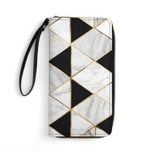Black And White Marble TexPrint Long Wallets PU Leather Clutch Purse Card Holder Wallet, with Wristlet Zip Around Long Wallet for Women & Men