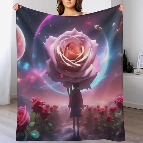 Couverture douce et chaude en flanelle starry sky rose plaid 3D