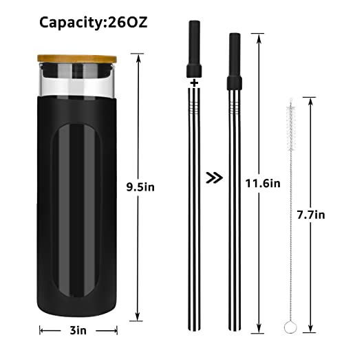 Tronco 26Oz Glass Tumbler With Bamboo Lid And Straw, Glass Cup For Boba,Iced Coffee,Smoothie, Spill Proof Glass Water Bottle With Silicone Protective Sleeve, Dishwasher Safe,Bpa Free #TOP2