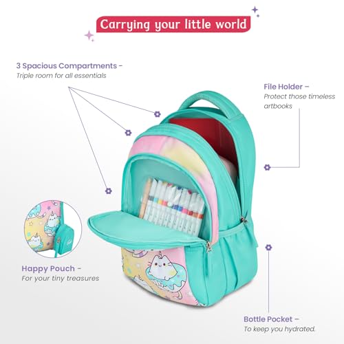 Image of Genie School Backpack for Girls |15 In-20 Ltr with Three Compartments,Side Pockets and Light Weight with Padded Shoulders |Best for Books,Stationery, Lunch Box & Essentials