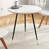 Round Dining Table, 23.6' Kitchen Dining Table with Thickened Tabletop and Metal Pedestal,Mid Century Modern Bistro Table for Dining Room,Small Places, Living Room,Cafe (White)