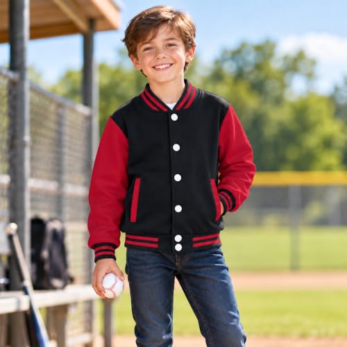 Image of Kids Baseball Jackets Boys Girls Fit Varsity Jacket Casual Lightweight Plain Button Cardigan School Coat