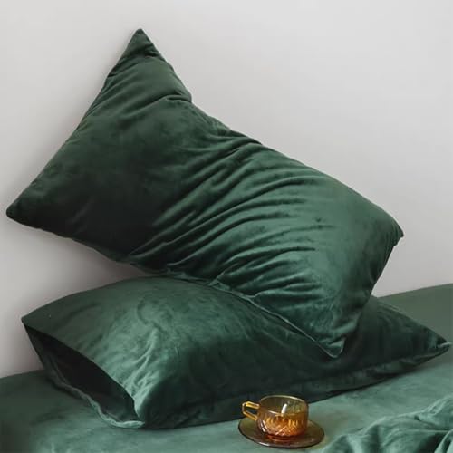 Omela 2er Set Kissenbezug 40x80 cm Dunkelgrün Cashmer Touch Coral...
