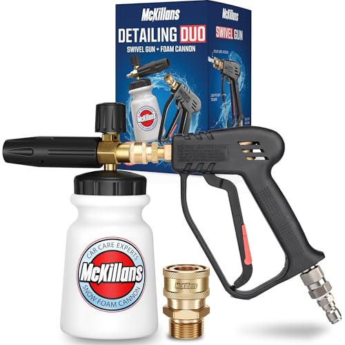 McKillans Pressure Washer Gun with Swivel & Foam Cannon Wide Mouth & M22-14mm Adapter - Adjustable...