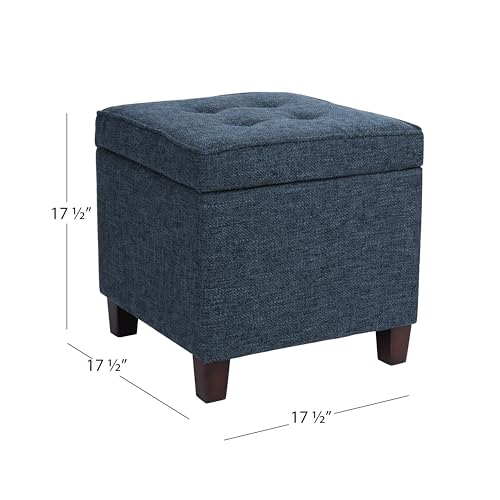 Image of HomePop Square Tufted Storage Ottoman - Textured Navy, Small