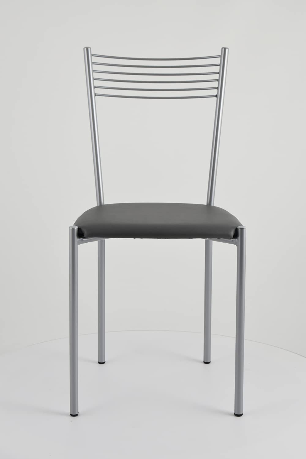 t m c s Tommychairs - Set 4 sillas Elegance para Cocina, Comedor, Bar y Restaurante, Estructura en Acero Pintado de Color Aluminio y Asiento tapizado en Polipiel Color Gris Oscuro