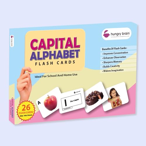 Image of Hungry Brain Capital Alphabet Baby Flash Cards 3 Months+ | Montessori Learning Cards for Toddlers | Early Brain Development | Improve Vocabulary, Memory & Cognitive Skills | Educational Gift for Kids