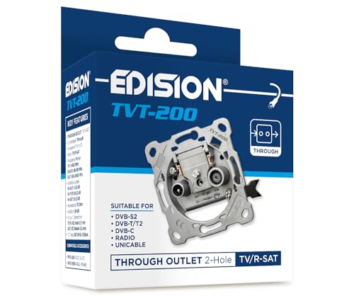 EDISION Antennendose Sat Universal TVT-200, Durchgangsdose TV/R-SAT unterputz 2-loch, geeignet für DVB-S2, Unicable, DVB-T/T2, Kabel DVB-C, RADIO, FM, DAB+, DC-Pass, 2 Ausgänge