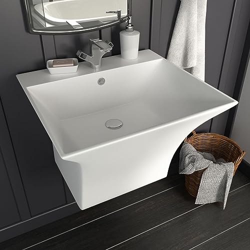 Qnhdfrt Lavabo de cerámica blanco 500 x 450 x 410 mm moderno para baño e invitados inodoro con rebosadero y fácil limpieza