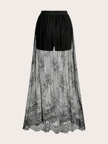 Verdusa Women's Lace Maxi Skirts Flowy Mesh Festival Outfit Rave Beach Vacation Long Skirt2