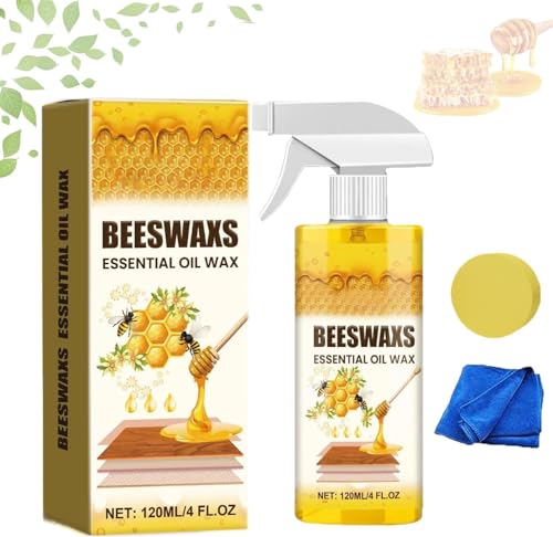 Bienenwachs Spray für Holzmöbel 2026 Neu Bienenwachs Möbelpolitur Holz Natürliche Bienenwachs Holzpflegespray mit Schwamm Handtuch Premium Holzpolitur Holzpflege für Holz Möbel Boden