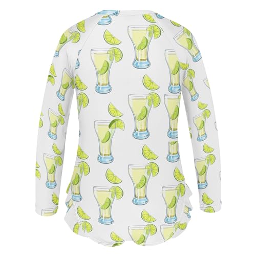 Lemon Juice Drink Girls Long Sleeve Rashguard Swimsuit UV Protection One-Piece Swimwear Bathing Suit B04046993