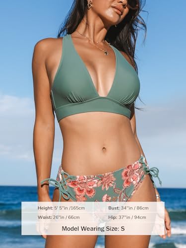 CUPSHE Bikini Set for Women Two Piece Swimsuit V Neck Triangle Top Wide Straps Cross Back Lace up Mid Rise4