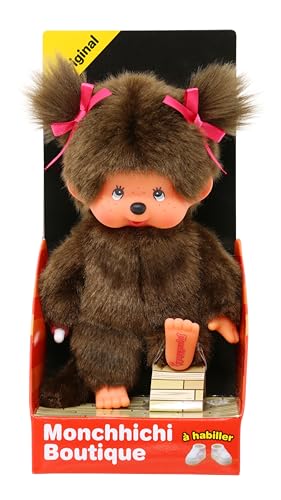 Bandai - Monchhichi - Peluche l'Original Fille - Peluche Singe Iconique des années 80 - Peluche Toute Douce 20 cm pour Enfants et Adultes - Jouet Enfant 2 Ans...