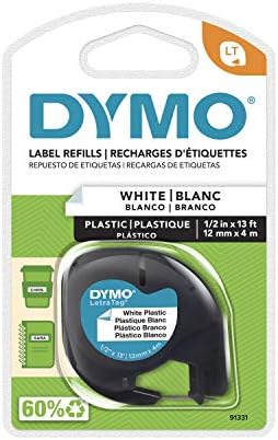 DYMO - SAN91331 91331 LetraTag Labeling Tape for LetraTag Label Makers, Black Print on White Plastic Tape, 1/2'' W x 13' L, 1 Roll