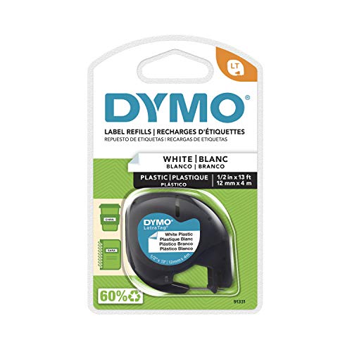 DYMO - SAN91331 91331 LetraTag Labeling Tape for LetraTag Label Makers, Black Print on White Plastic Tape, 1/2'' W x 13' L, 1 Roll #1