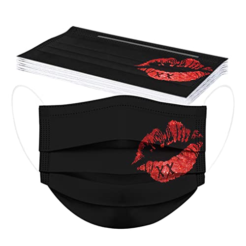 10 Pièces Adulte La Saint-Valentin pour Masque Jetable_𝐜𝐡í𝐫ú𝐫𝐠í𝐜𝐚𝐥 pour Protection Faciale 3 Couches Faciale Visage Tissu Amour Impression Non-tissé Femme Confortable Respirable (A02) Cover