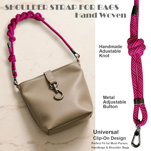 Purse Straps Replacement Crossbody, Paracord Rope Hand Woven Purse Strap with Gold Bag Extender Chain for Long Champ Mini Handbag Adjustable Bag Shoulder Strap for Women,Teens（Deep Pink3