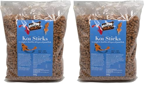 Extra Select - Extra Select Koi Sticks - Koi Food Pond Sticks, Complete Pond Fish Food for Garden Pond Ornamental Fish to Promote Vibrant Colour & Healthy Nutrition - 500g Bag (Pack of 2)