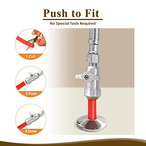 JUWO 1/2\" x 3/8\" OD Compression Straight Stop Valve for PEX, Copper, CPVC Pipe and Water Line, Push to Connect Brass Plumbing Fitting, Quarter-Turn Shut Off Valve (2 Pack) - Thumbnail 7