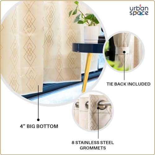 Image of Urban Space 80-85% True Blackout Curtains for Window, Gold Foil Printed Blackout Curtain, Decorative Window Curtain Eyelet with Tieback, 1 Piece Curtain for Living Room(Diamond Beige, 5 Feet)