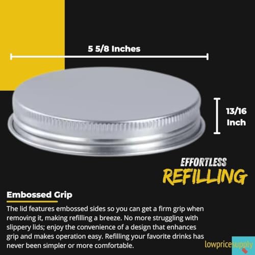 2 Gallon Mason Jar Beverage Dispenser Lid Twist-On Metal Replacement Lid, 5-5/8\' Diameter - Perfect Fit