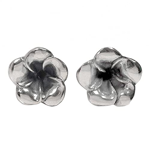NOVICA .925 Sterling Silver Flower Button Earrings, Silver Allamanda' NOVICA .925 Sterling Silver Flower Button Earrings, Silver Allamanda'