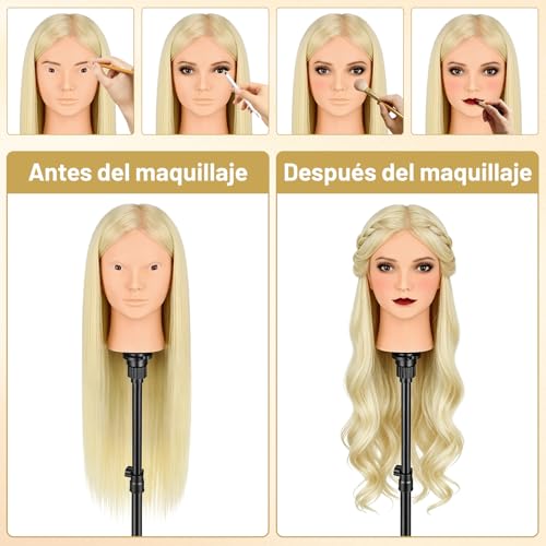 Cabeza de Peluquería de 26 Pulgadas con 80% Pelo Real Premium para Trenzado TwoWin 5
