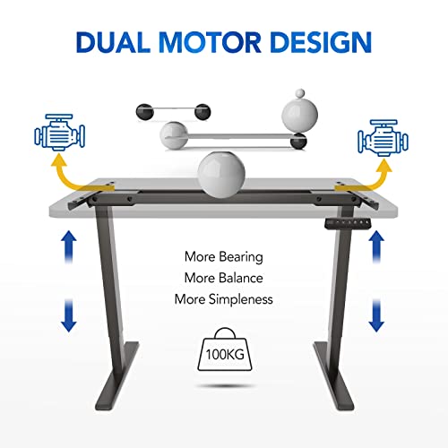 FLEXISPOT EB2 Marco de Escritorio de Pie con Altura Ajustable Eléctrica Standing Desk Mesa Gaming Oficina Ordenador de Acero sólido con 4 Teclado de Memoria automática 2 Motor 2 Etaps(Negro)