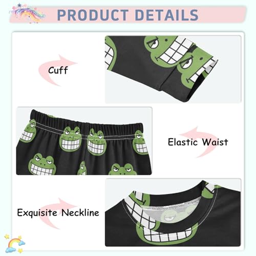 Pajama Sets Long Sleeve Green Frog Faces Pattern Soft Comfy Sleepwear 2 Piece PJS 3-8T4