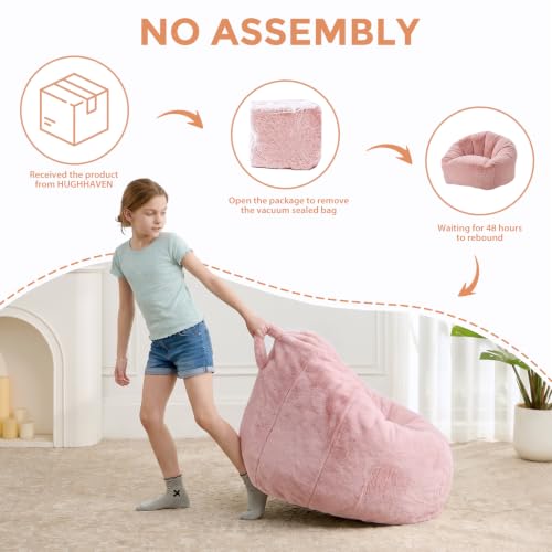 Image of HUGHEAVEN Medium Memory Foam Bean Bag Chair for Teens & Kids - 3ft | Fluffy Floor Chair Lounger, Cozy Faux Fur Reading Nook Chair, Comfy Beanbag Sofa Couch, Floor Seating Foam Seat with Filler