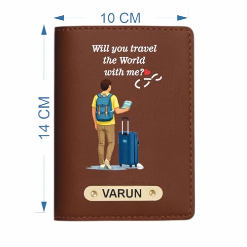 Image of Customized Couple Printed Passport Cover Gift Set 2 Pcs | Personalised Leather Travel Gift for Husband Wife, Boyfriend Girlfriend | Customised Valentine's Day Gift Set (Design 1)