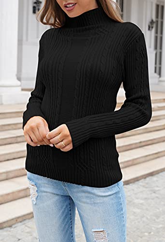 Pink Queen Suéter feminino casual de malha com gola rolê, Preto, S