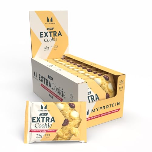 Myprotein Extra Lean Protein Cookie | Cranberry & White Chocolate | 25g Protein | 80% Less Sugar 70% Less Fat | High-Protein Baked Snack | 12 x 50g