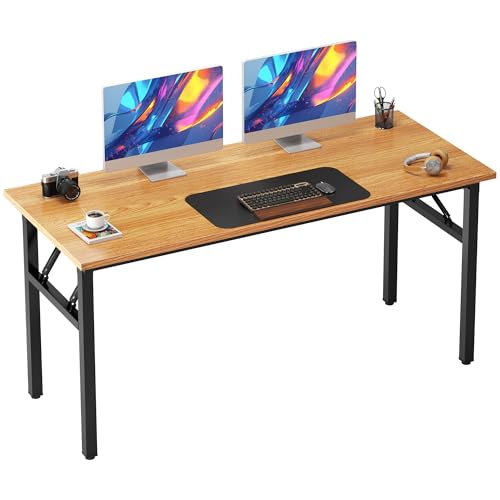 Image of Need Folding Desk, 54 inch Large Computer Desk for Home Office, No Install Needed Study Student Writing Table Desk Workstation, Teak Black