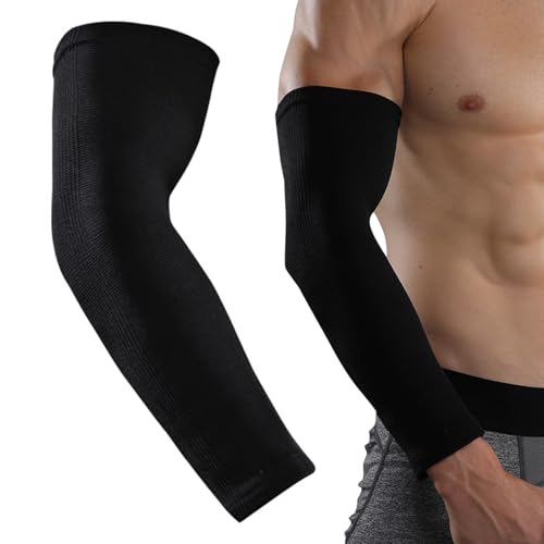 Compression Sleeve Arm Support with Elastic Strap for Men and Women Forearm Upper Supports for Tennis Golfers Weightlifting Workouts Breathable Sweat Absorbent Muscle Relief Black L Single